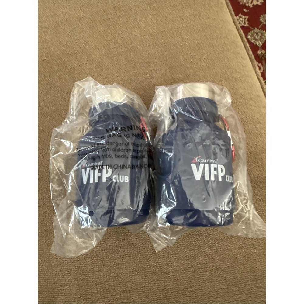Carnival Cruise Line VIFP Club 2 Water Bottles Collapsible Expandable Navy Blue